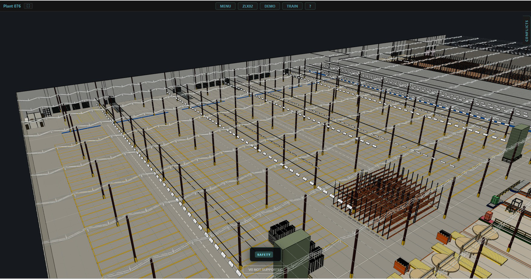 Matched warehouse camera before local inventory data is visualized, showing the modeled storage structure largely unpopulated