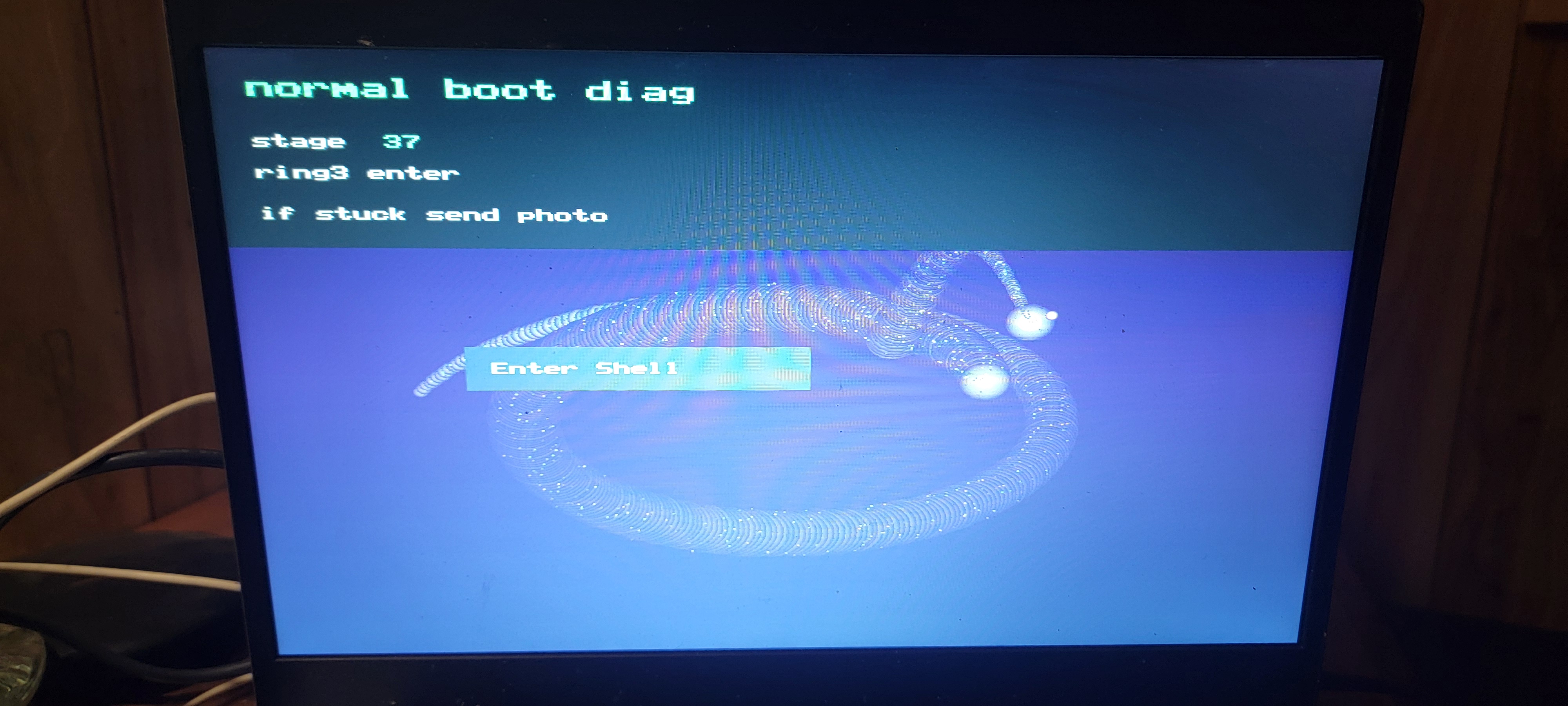 PythOS normal SDHCI eMMC diagnostic showing stage 37 ring3 enter on physical hardware