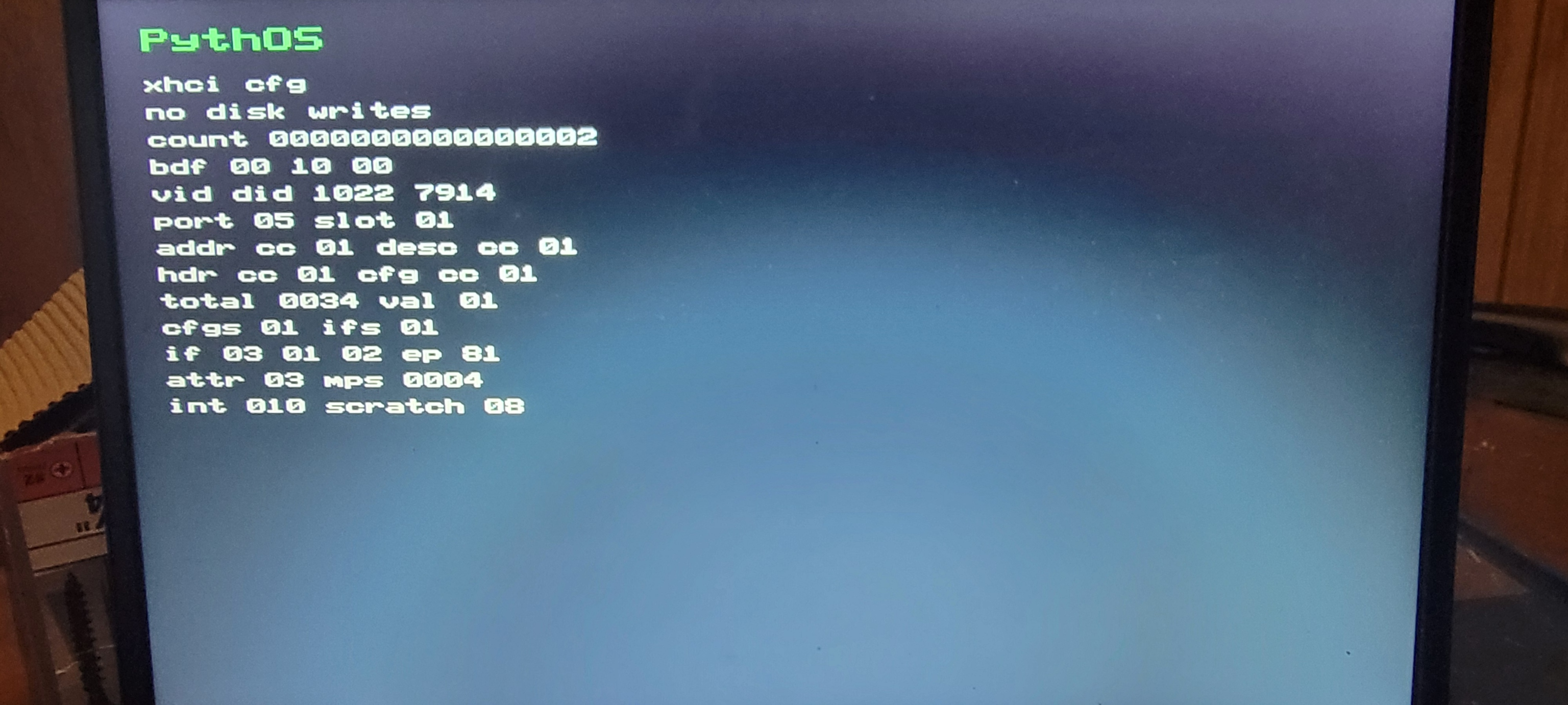PythOS ADR 0084 physical configuration descriptor success for a boot mouse on port 5