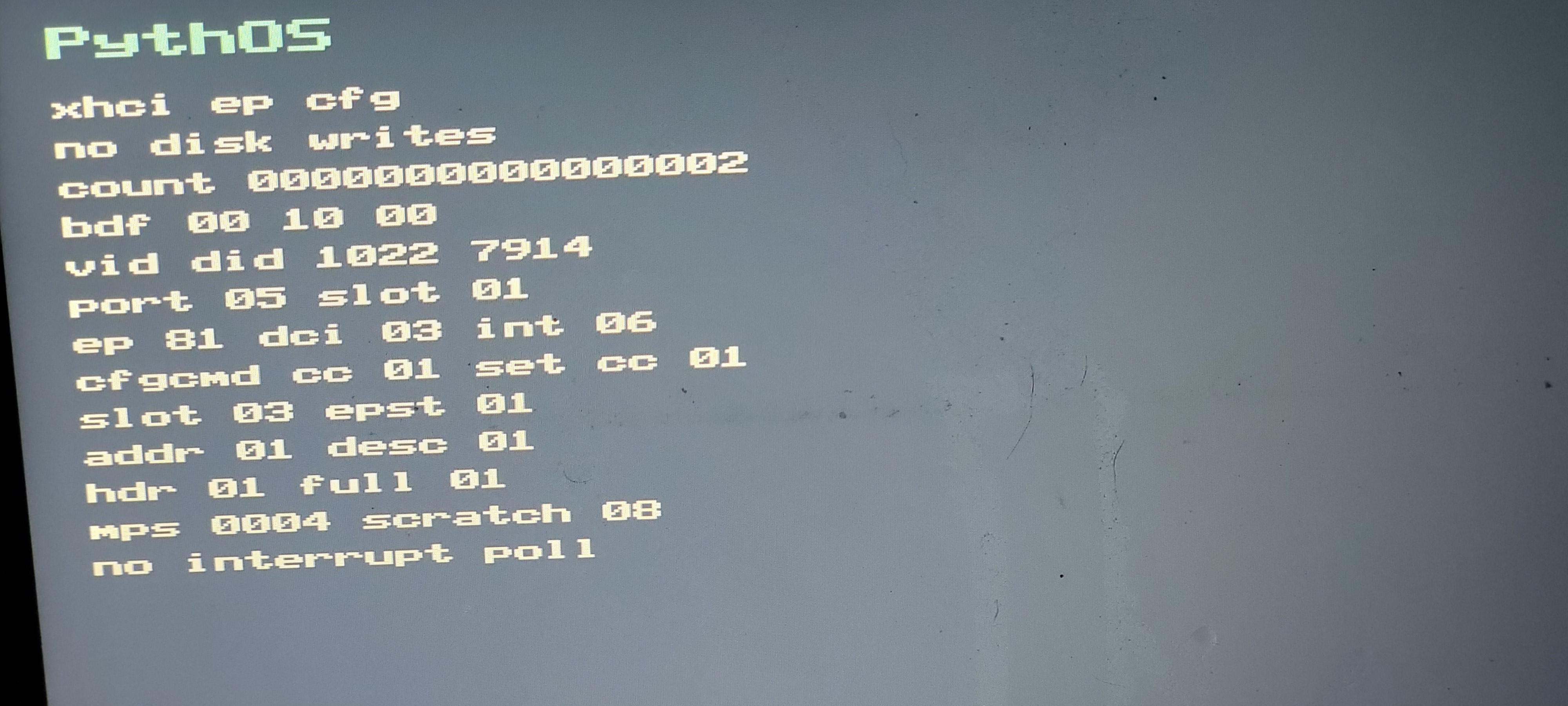 PythOS ADR 0085 physical endpoint configuration success on the Lenovo with Configure Endpoint and Set Configuration completion codes 01